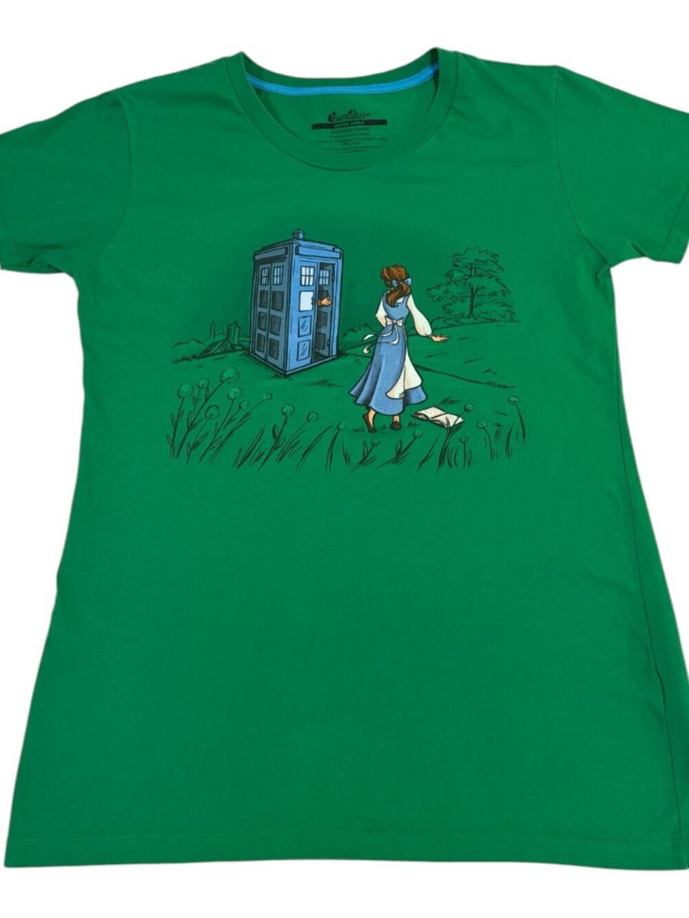 Dr. Who Adventure Awaits Mashup Graphic Novelty T-Shirt Green Cotton Sz L